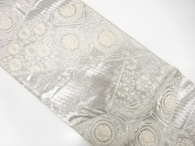 JAPANESE KIMONO / ANTIQUE FUKURO OBI / SILK / WOVEN KIKU & FLOWER